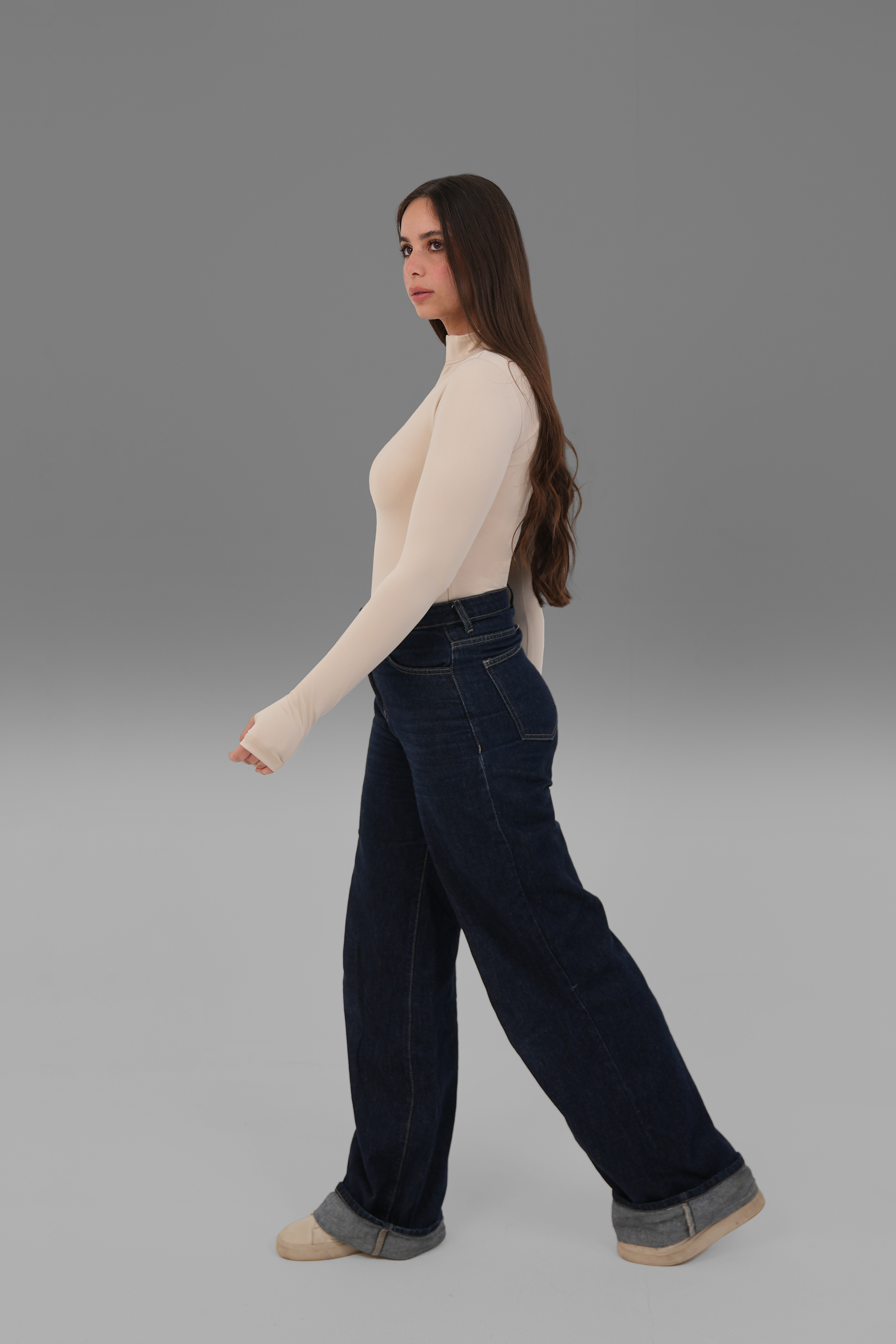 Women’s Half-Zip High-Neck Long Sleeve Top – Lightweight Soft Stretch Basic, Made in Egypt