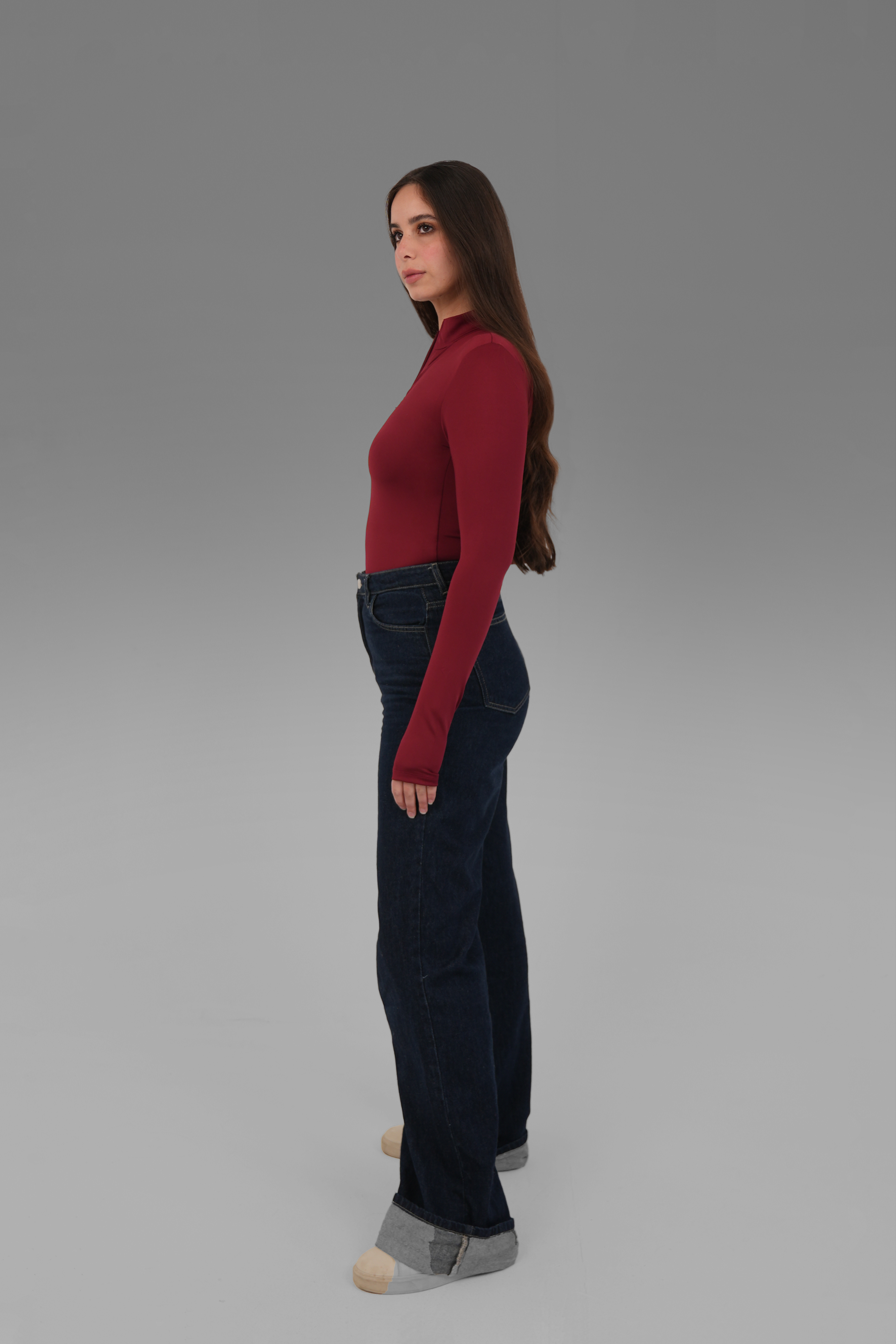 Women’s Half-Zip High-Neck Long Sleeve Top – Lightweight Soft Stretch Basic, Made in Egypt