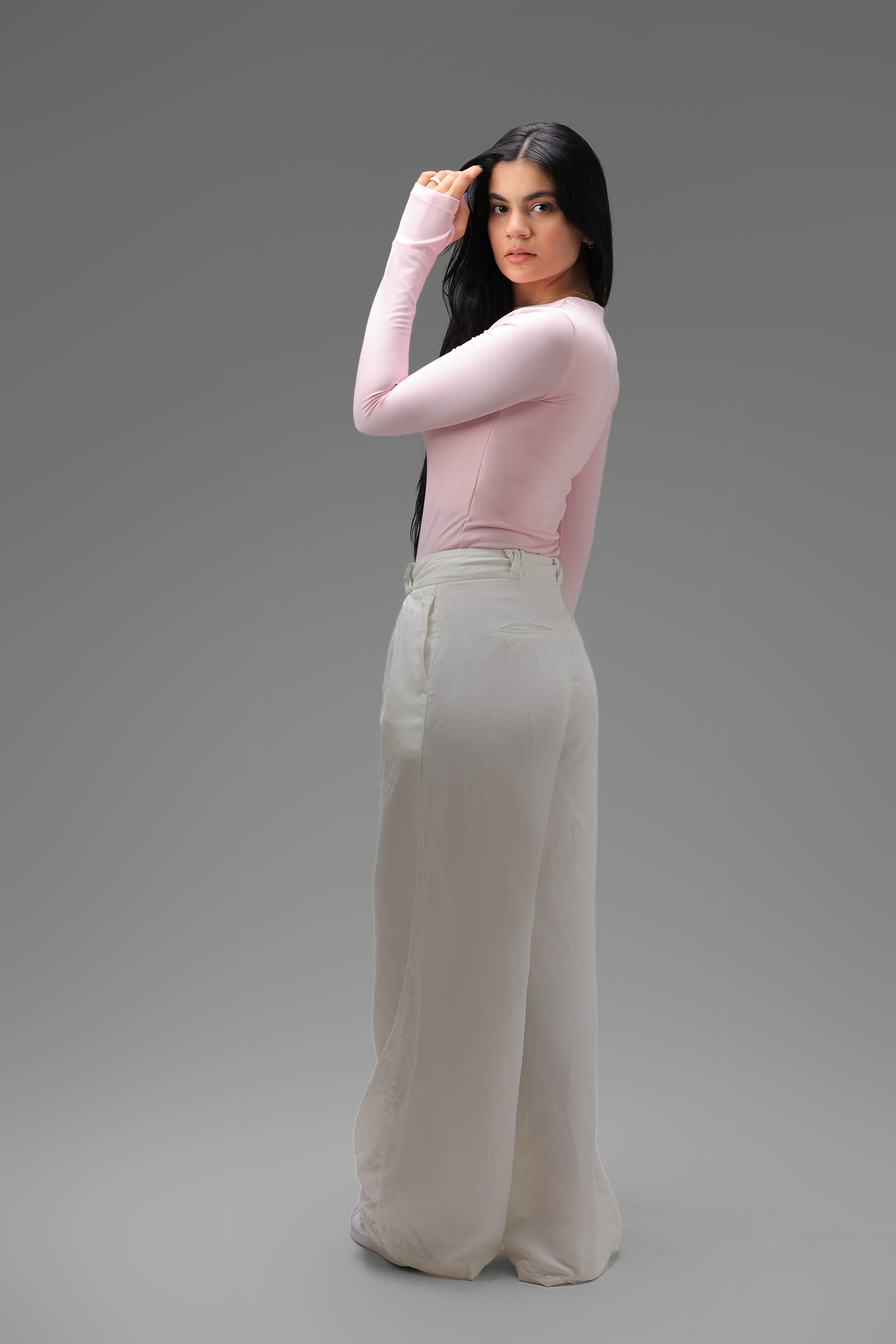 Women’s Rose Crewneck Long Sleeve Top with Thumbhole – Lightweight Soft Stretch Basic, Made in Egypt
