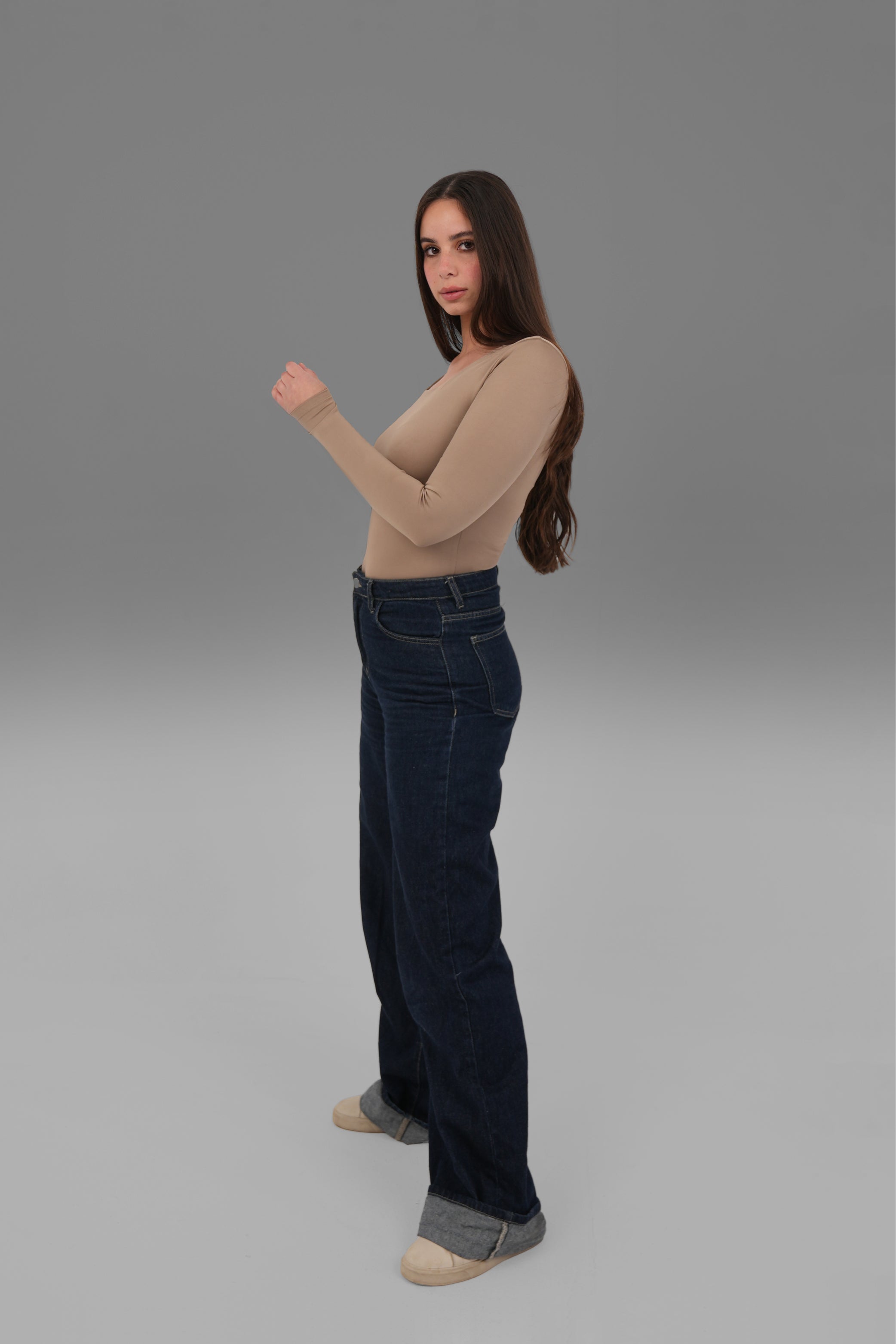 Women’s Cafe Square-Neck Long Sleeve Top – Lightweight Soft Stretch Basic, Made in Egypt