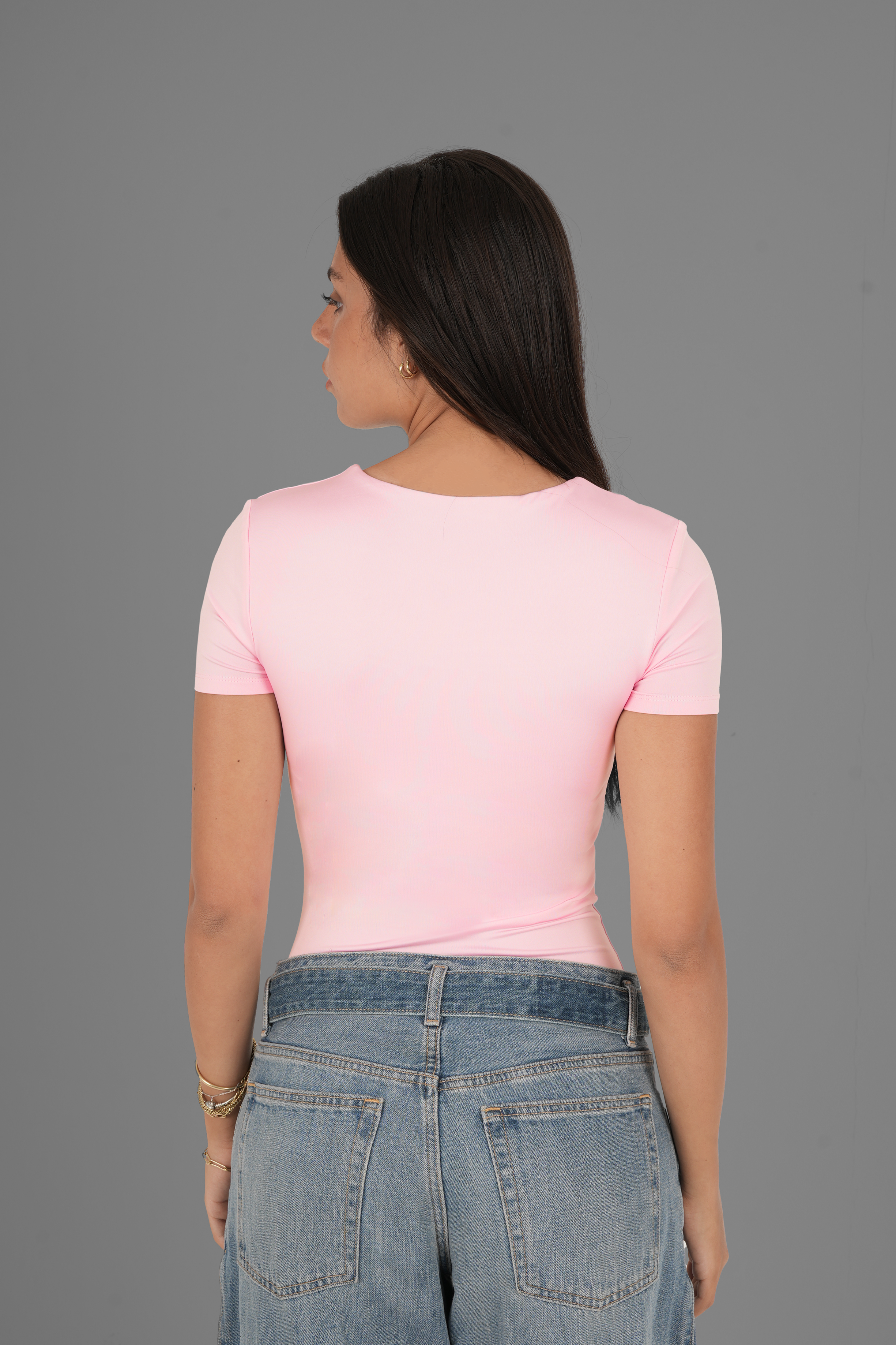Square-Neck Short Sleeve Top - Rose
