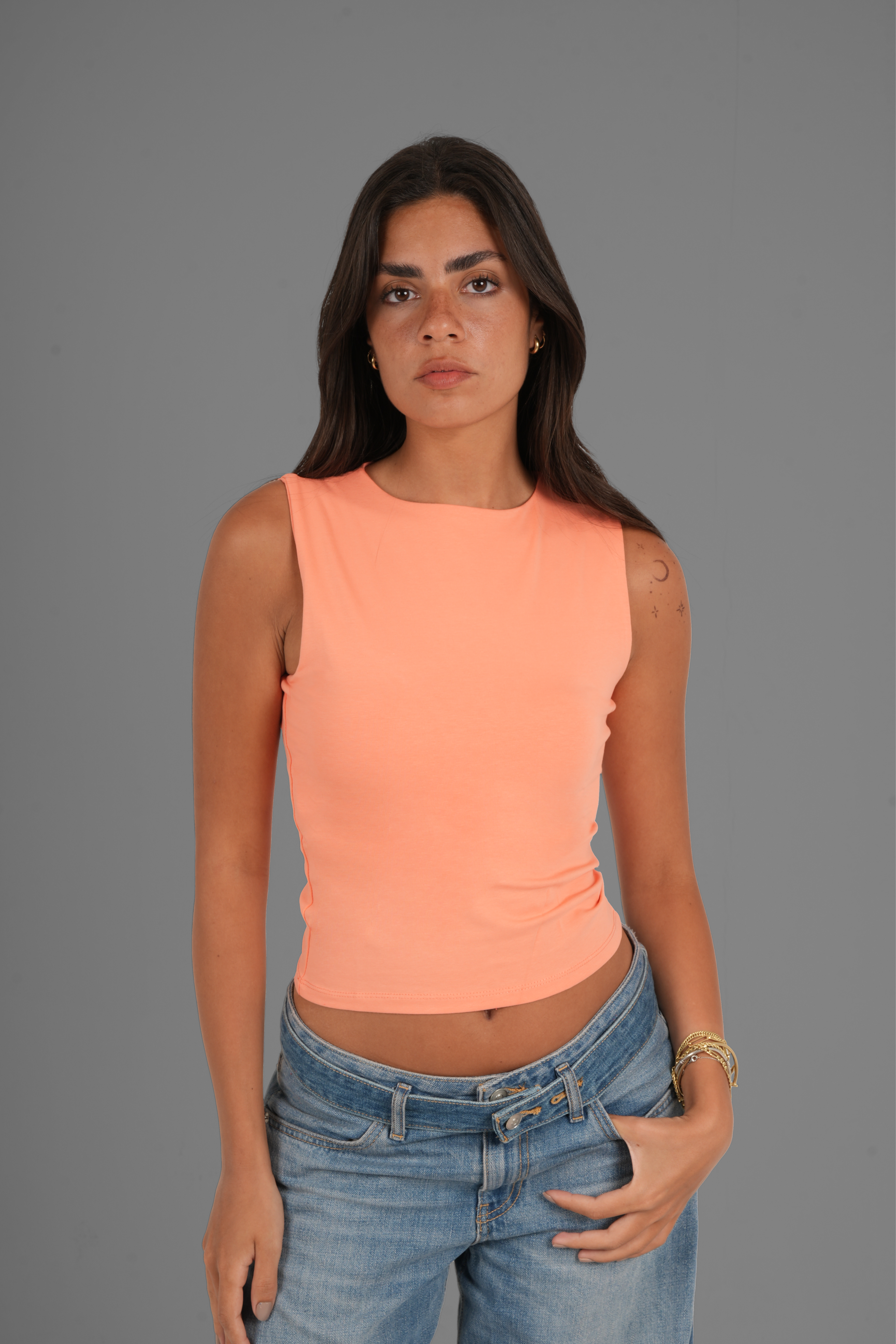 Cotton High Round Neck Tank Top - Simon