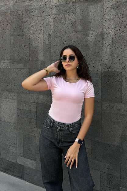 Rose Classic Low Neck Short Sleeve Top