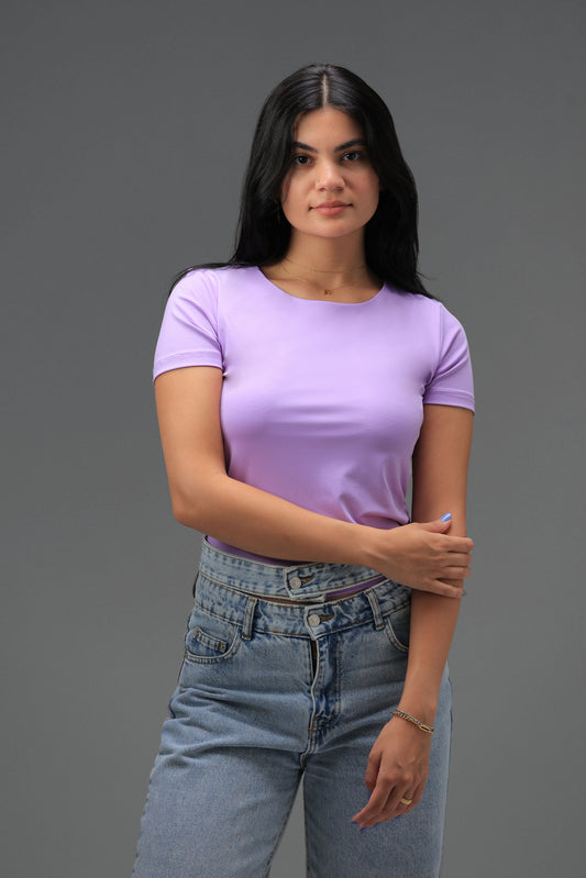 Lavender Classic Low Neck Short Sleeve Top