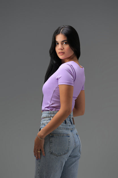 Lavender Classic Low Neck Short Sleeve Top