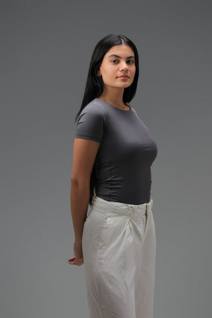 Charcoal Classic Low Neck Short Sleeve Top