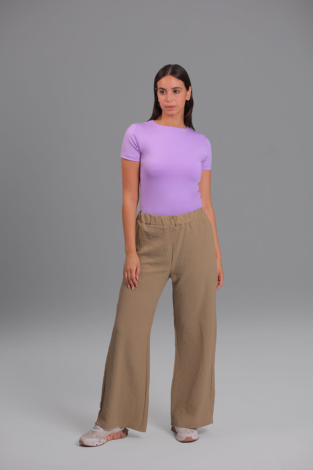 Women’s Lavender Essential Crewneck Short Sleeve Top – Lightweight Soft Stretch Basic, Made in Egypt