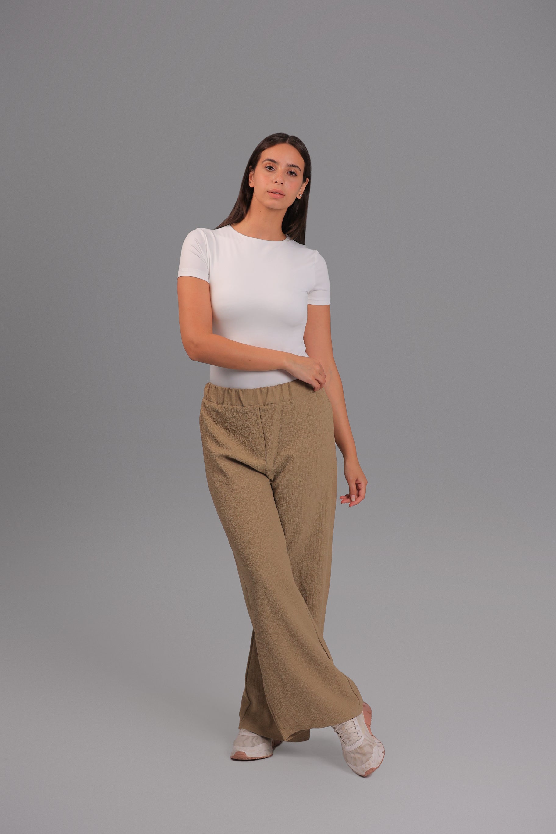 Women’s Off-White Classic Crewneck Short Sleeve Top – Lightweight Soft Stretch Basic, Made in Egypt