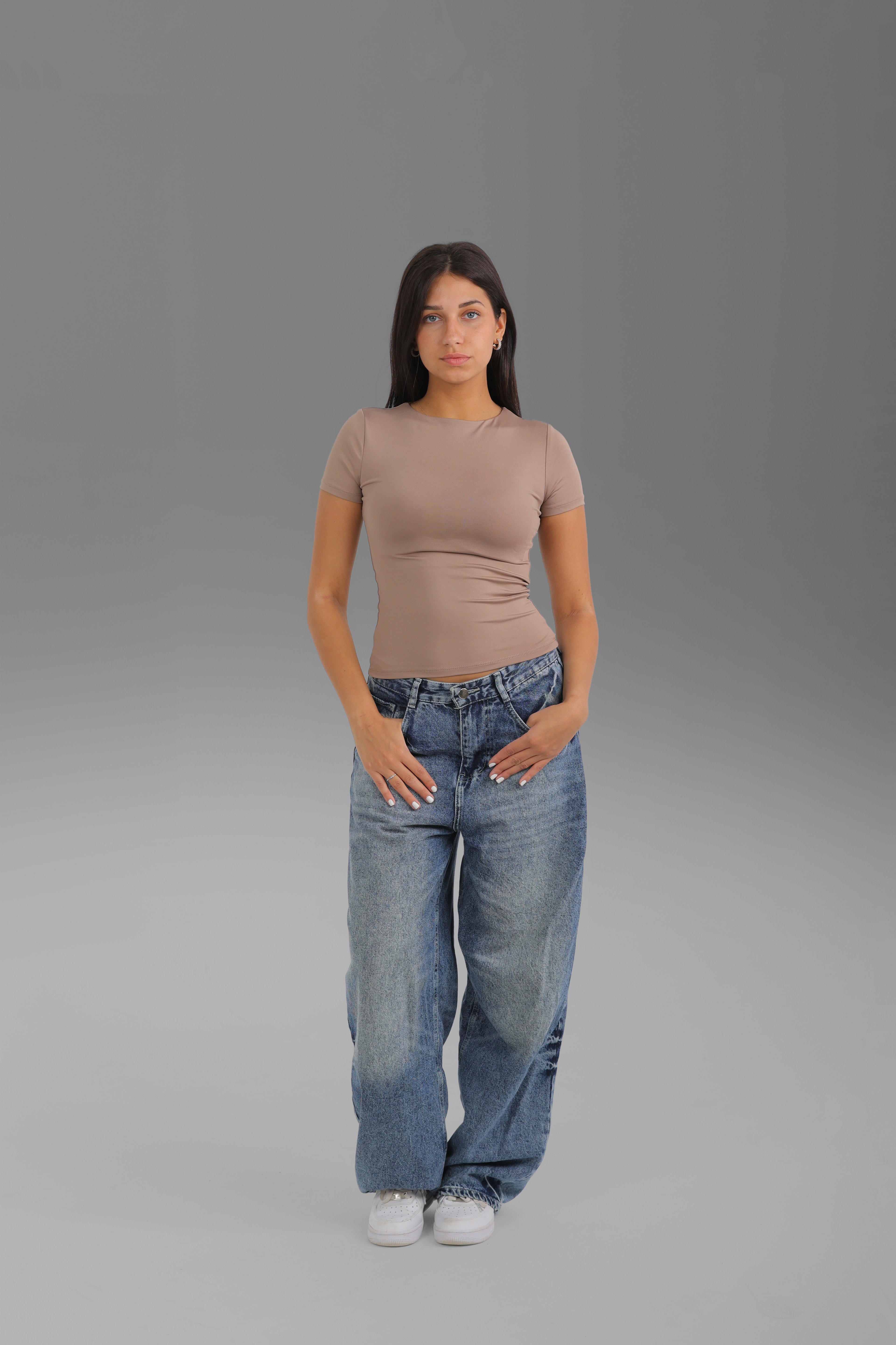 Women’s Café Essential Crewneck Short Sleeve Top – Lightweight Soft Stretch Basic, Made in Egypt