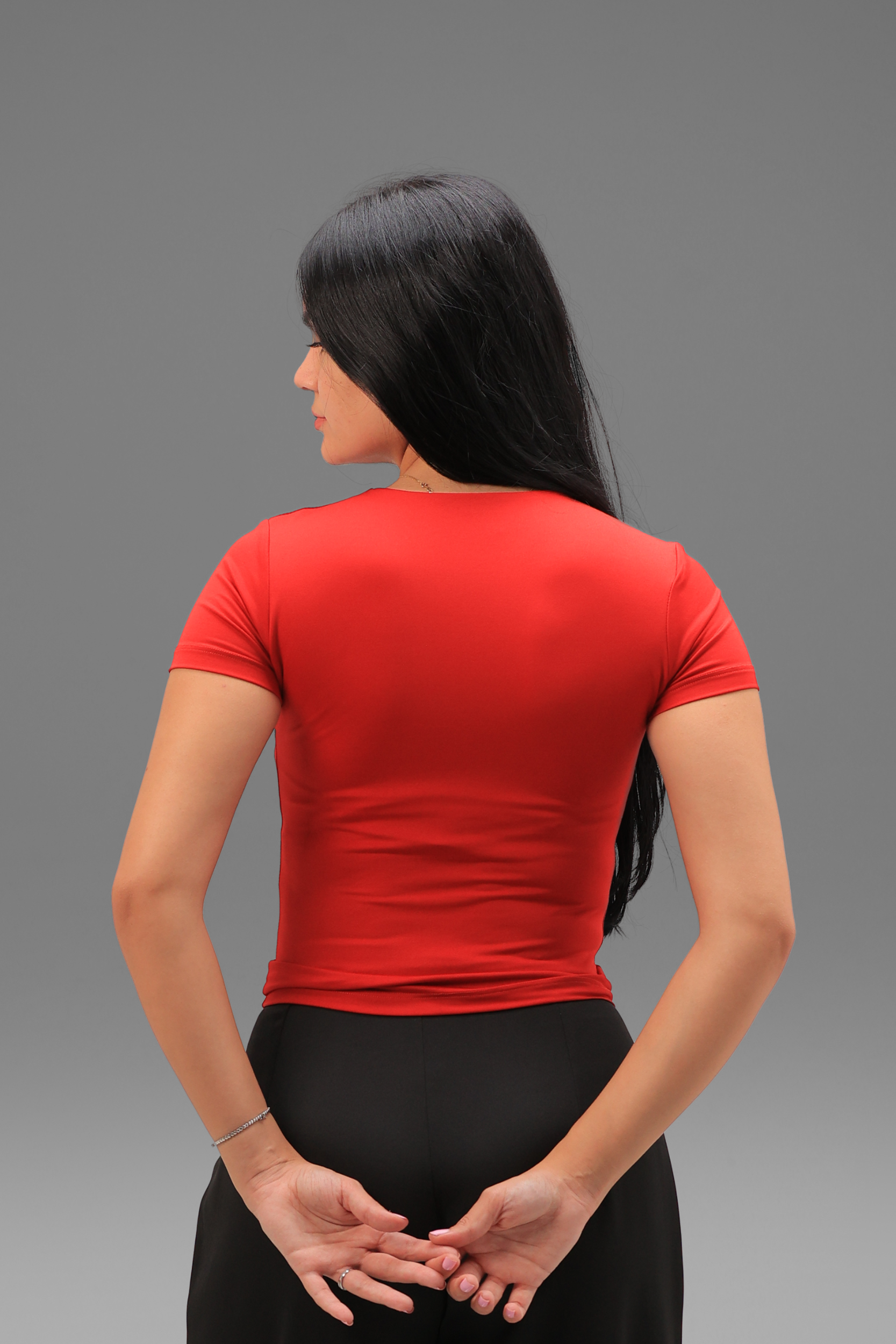 Women’s Red Essential Crewneck Short Sleeve Top – Lightweight Soft Stretch Basic, Made in Egypt