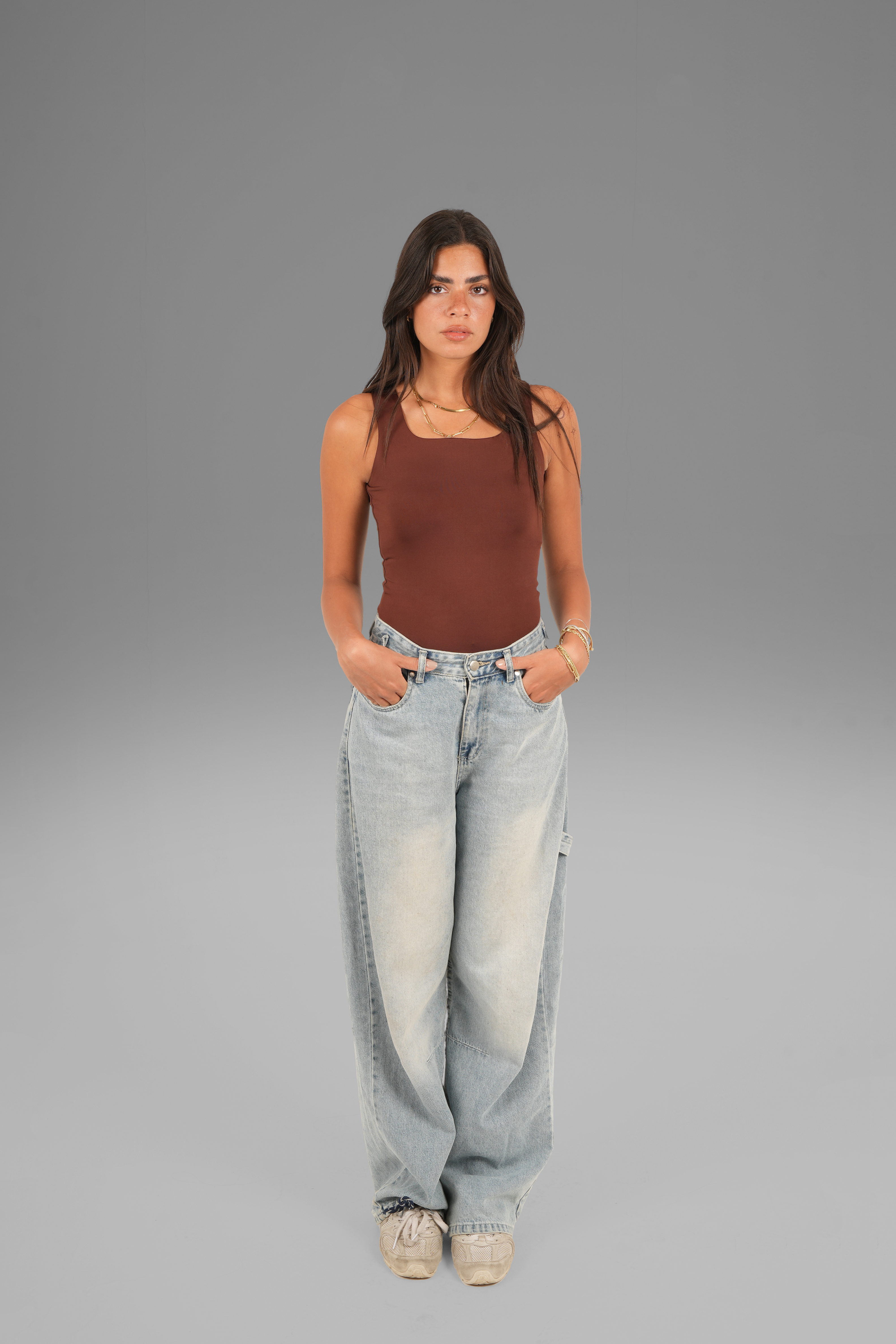 Square-Neck Tank Top - Brown