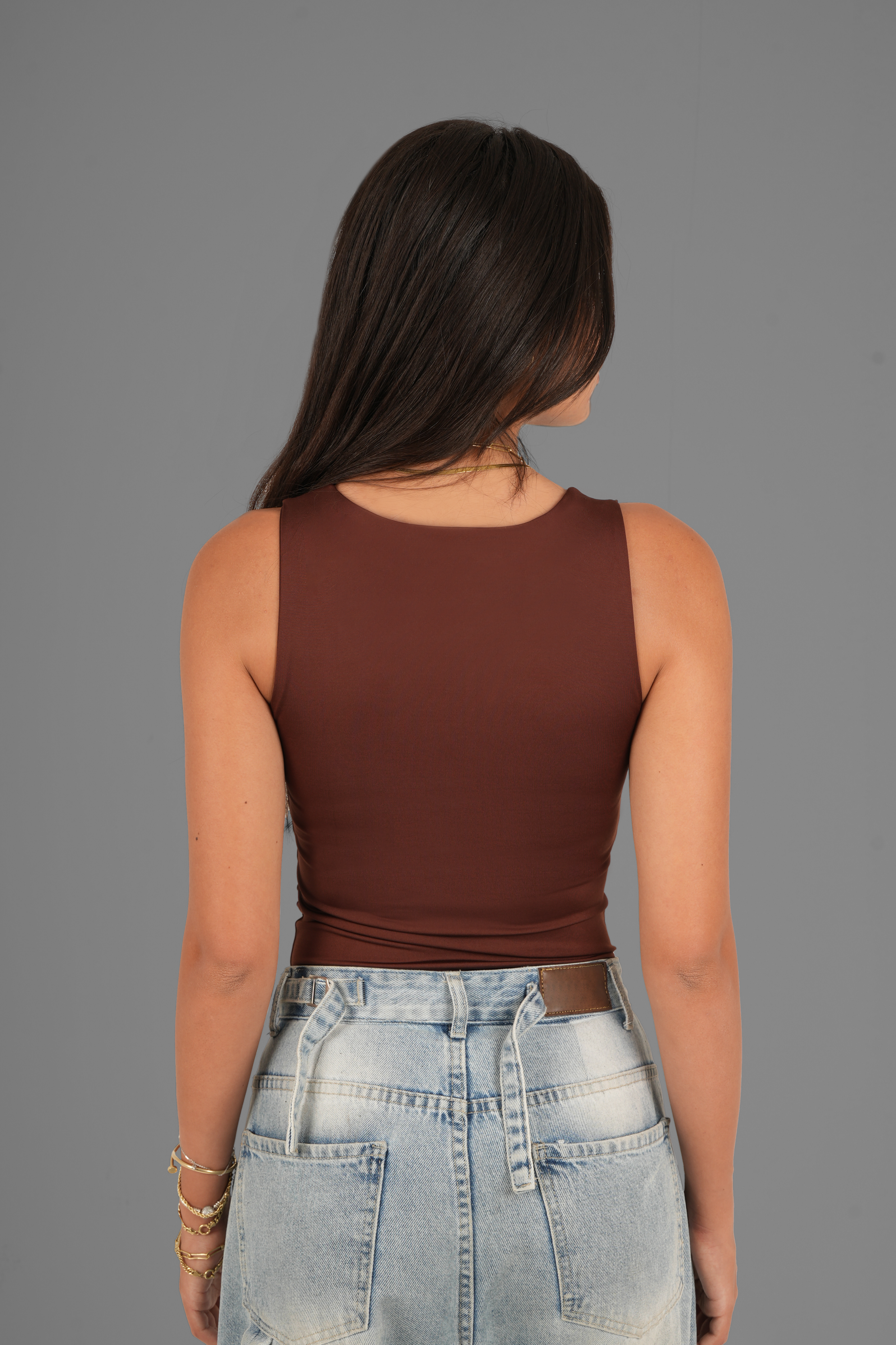 Square-Neck Tank Top - Brown