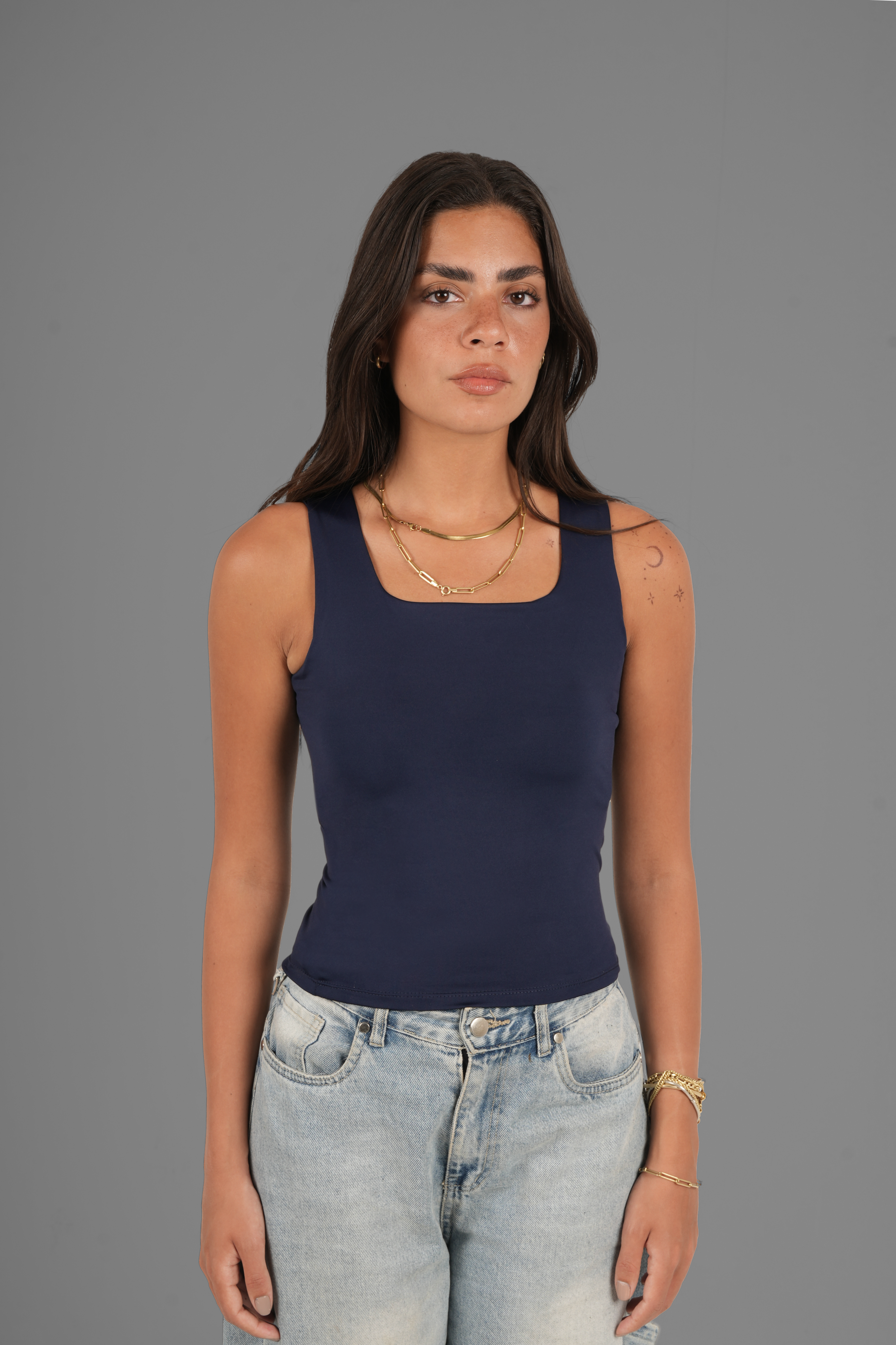 Square-Neck Tank Top - Navy Blue