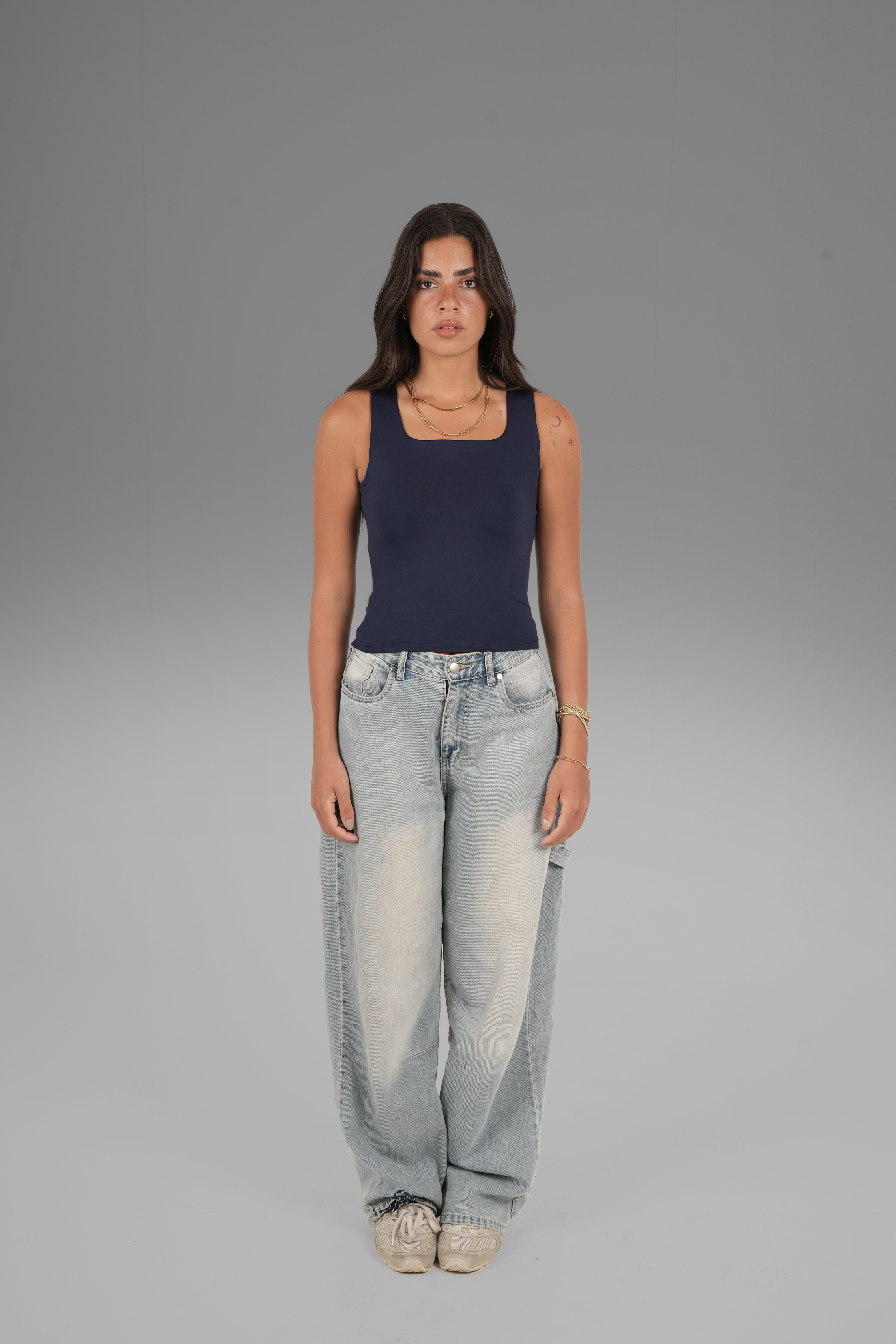 Square-Neck Tank Top - Navy Blue